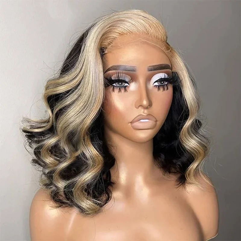 Short BoB Wave Black To Blonde Brazilian 100% Hair 4X4 Lace Front Wigs Cos