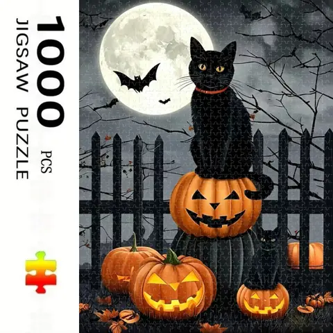 Jigsaw Puzzle 500/1000/1200/2000 Pcs Halloween Black Cat Pumpkin Jigsaw Puzzles for Adults Stress Relief Toys Gift Home Decor