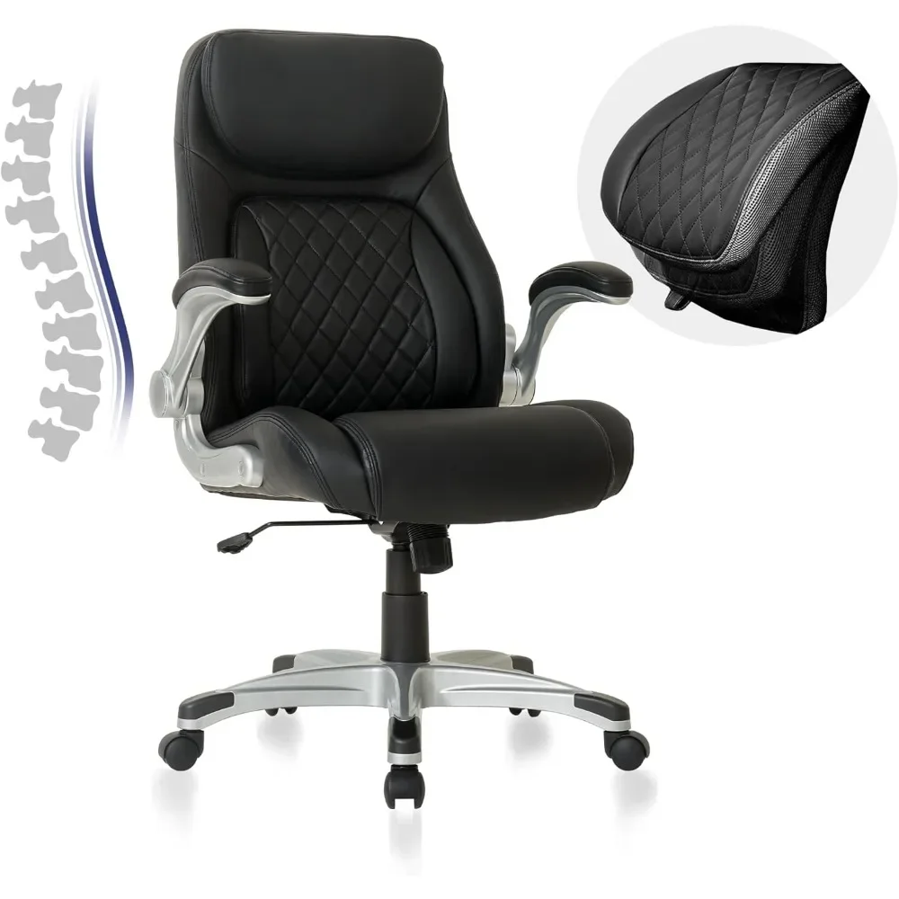 Chaise de bureau ergonomique en cuir microcarence de qualité supérieure, support lombaire réglable et accoudoirs, dossier haut, chaises de jeu confortables