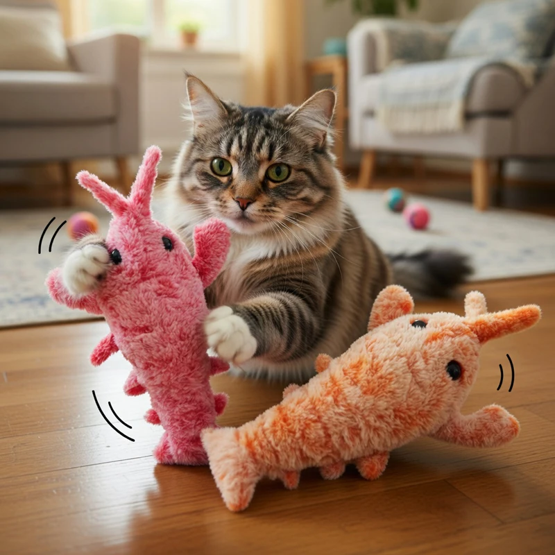 

Cat Supplies Cat Toys Electric Lobster USB Rechargeable Simulation Jumping Shrimp Plush Teasing Cat Accessories Toys for Cats
