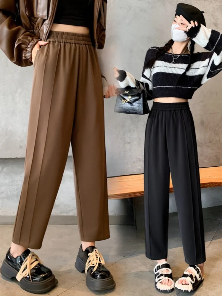 High Waist Casual Pants Women's Style Spring Autumn plus Size Slimming Trendy Korean Version Pocket Detail Harlan Pants