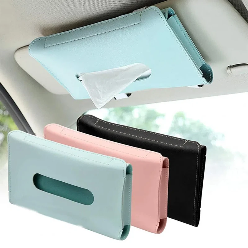 Car Tissue Box Faux Leather Car Tissue Dispenser Wear-resistant Store Paper Towels 3 Colors Car Visor Tissue Dispenser