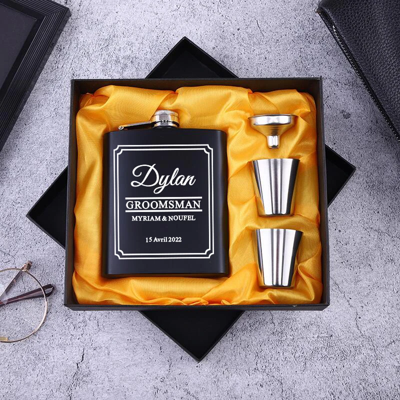 Personalized Flask 6oz Hip Flask Stainless Steel Engrave Flask Best Man Groom Gift White Box Packing Wedding Customized Logo