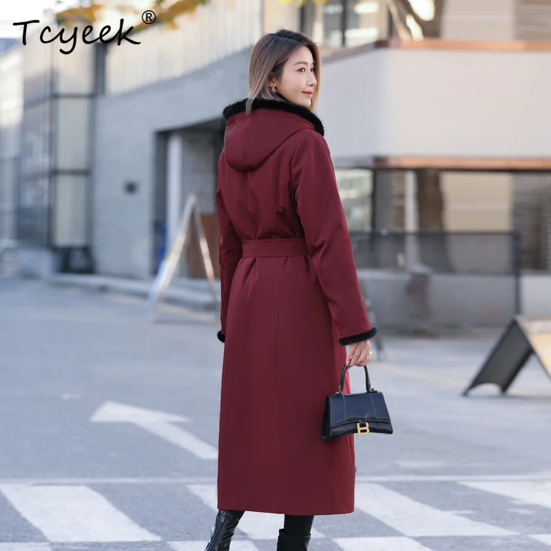 Tcyeek 탈부착 가능한 오터 토끼털 안감 가을 겨울 고급 후드 롱 여성 파카 겨울용 여성 코트