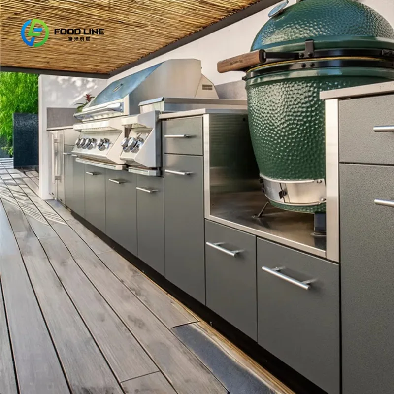 Custom Outdoor Kitchen BBQ Grill Cabinet Modern Waterproof SUS304 Stainless Steel Kitchen Cabinet with Sink Outdoor Use