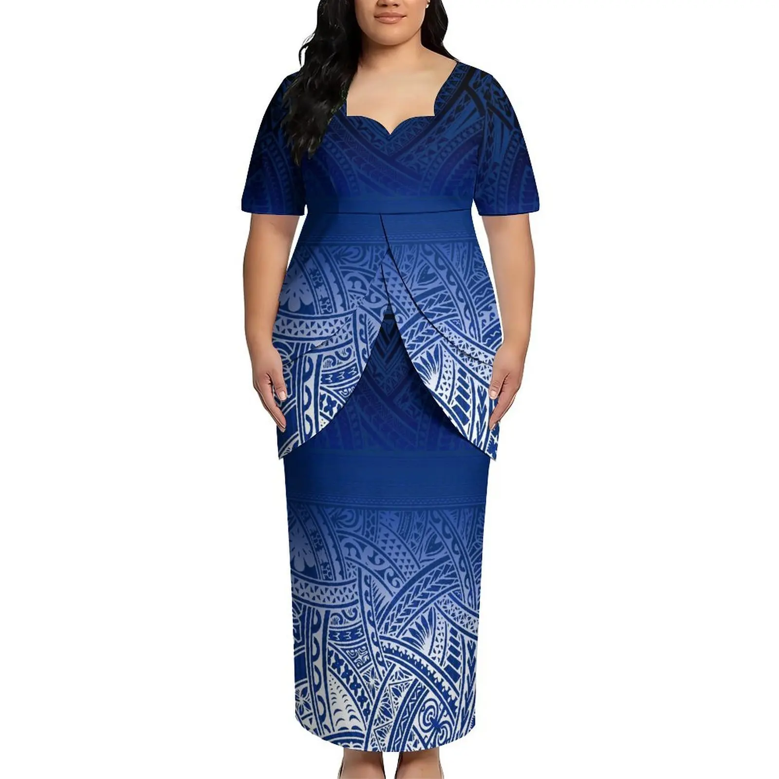 

Women'S Clothing Soft Fabric Best-Selling Puletasi Round-Neck Polynesian Mid-Length Sleeve Artistic Design Bubble Sleeves