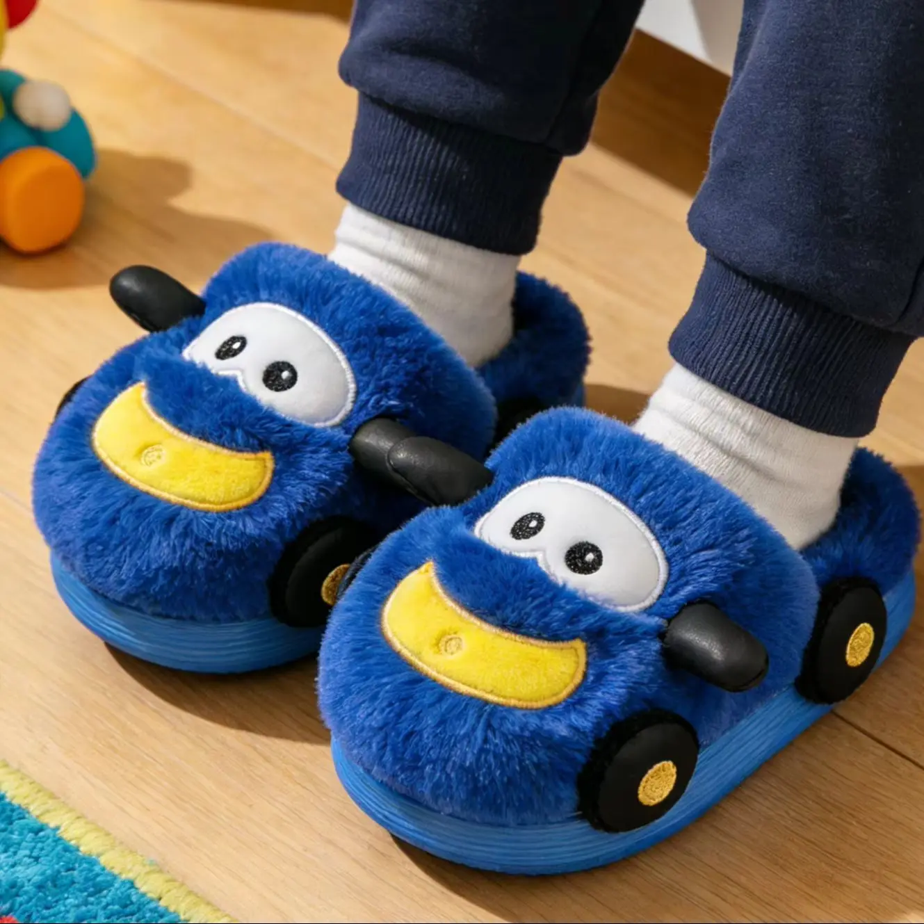 

Kids' Slippers House Floor Shoes Cartoon Winter Shoes For Children Warm Thick Bottom Anti-slip Red Blue Shoes Size 30-33