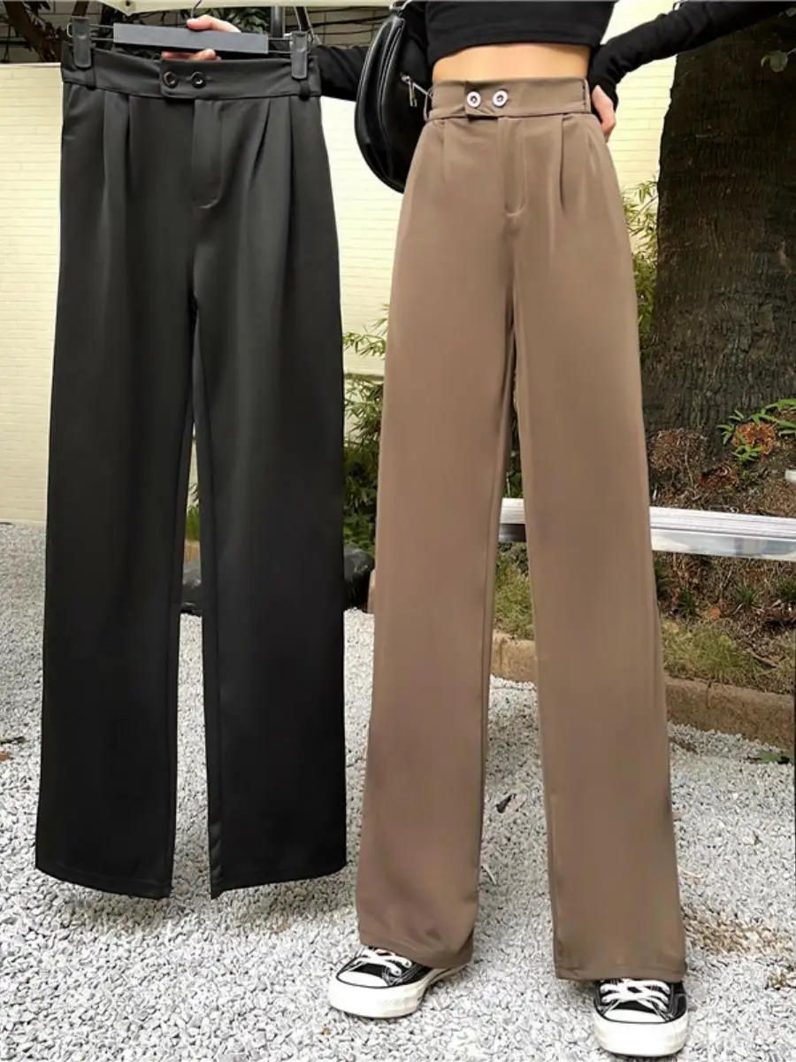 

Женские повседневные брюки с высокой талией и широкими штанинами, в корейском стиле, для студентов, осенняя новинка, длинные брюки