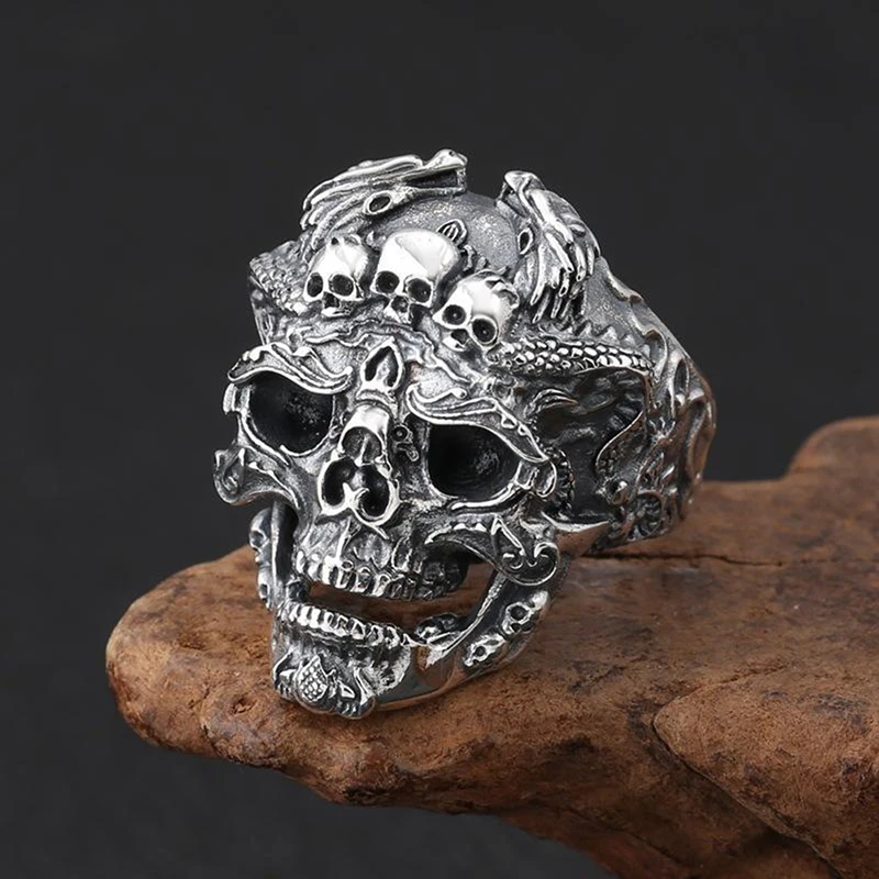 LatestAdjustable Vintage Fashiuon Punk silvery Black Domineering Skull Ring for Men and Women Ring Biker Motorcycle Jewelry
