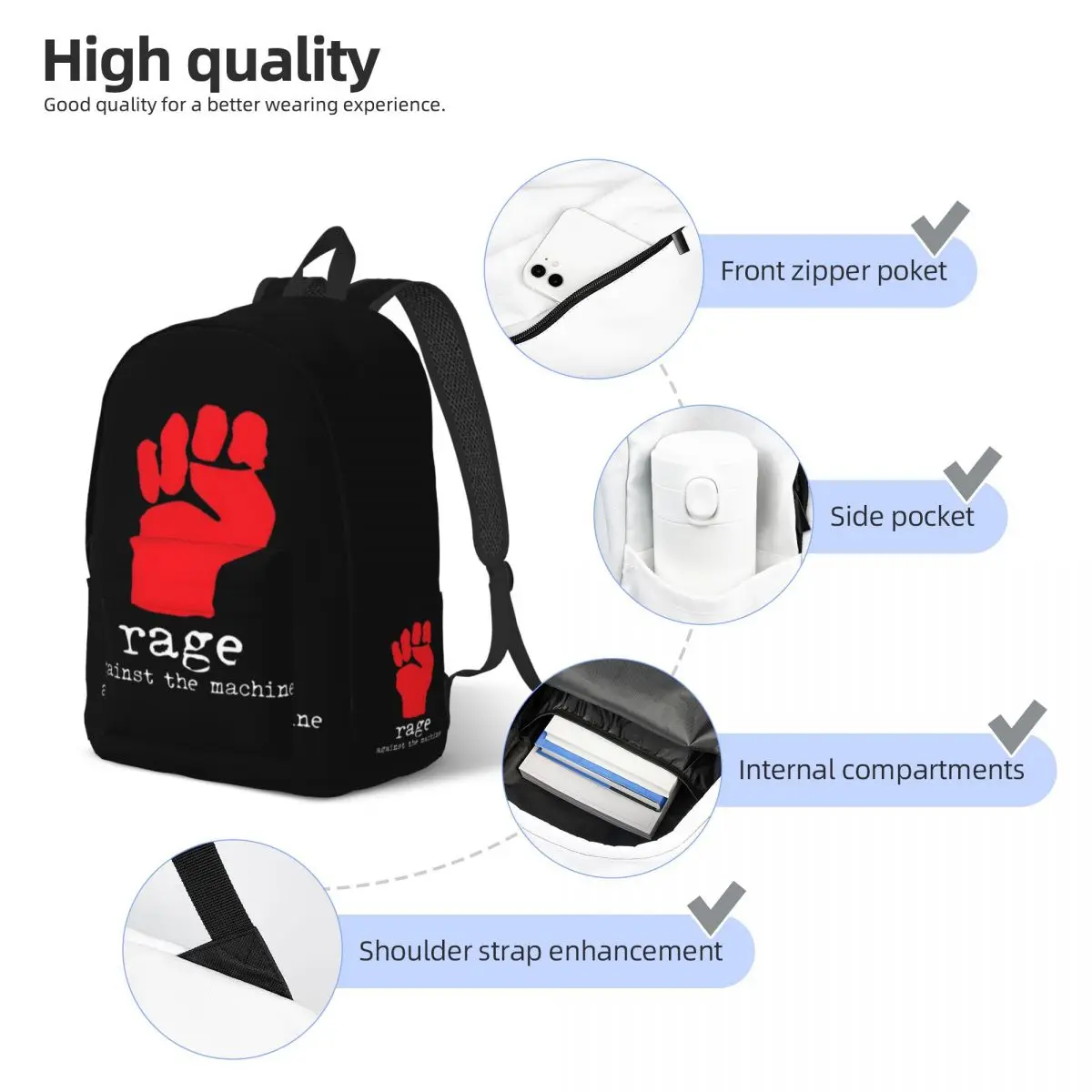 Trending Now Rage Against The Machine Metal Band Casual Backpack Outdoor School Hiking Daypack for Men Women Laptop Canvas Bags