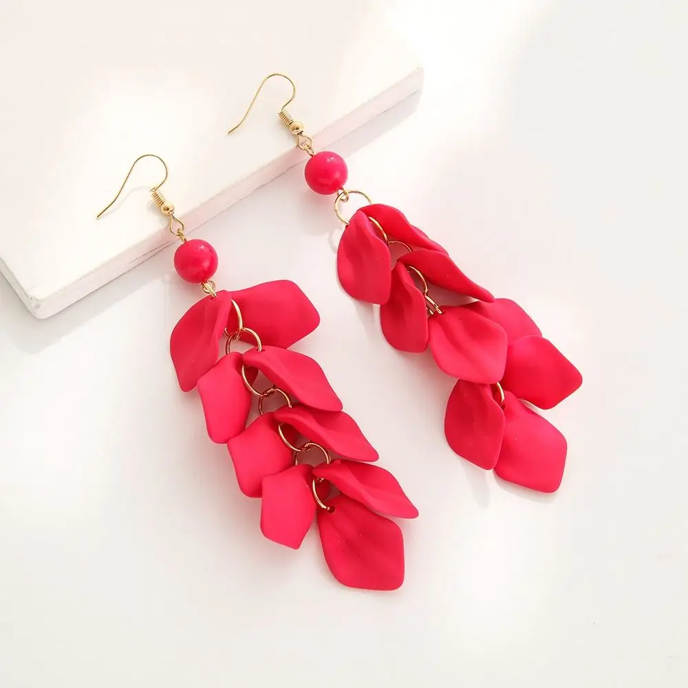 Elegant Retro Petal Leaves Drop Earrings Exaggerated Solid Color Long Tassel Earrings Eardrop Gifts