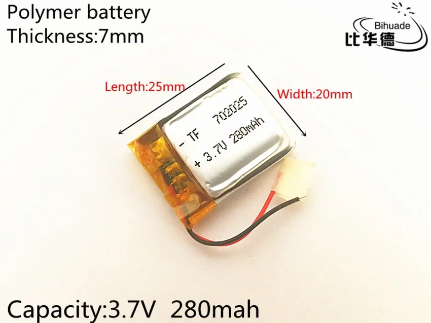 3.7V bateria litowo-polimerowa 702025 MP3 zestaw słuchawkowy Bluetooth bezprzewodowy zestaw słuchawkowy bezprzewodowa mysz 280mAH