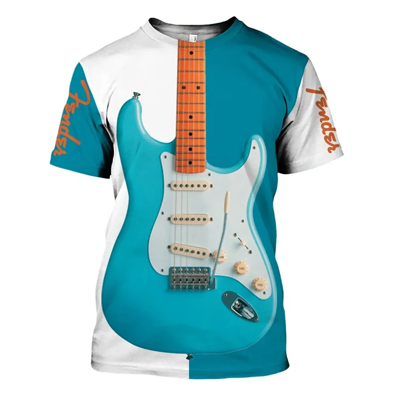 Guitar Saxophone Music T Shirt Men's Clothing Street Hip Hop Party T-shirt 3d Print Personality Round Neck Short Sleeve Tee Top