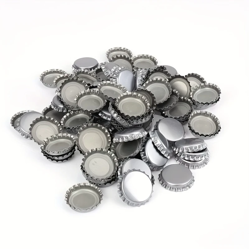 100 Stück pro Packung, Silberne 26mm Kronkorken für Hausbrau-Bierflaschen, Getränkeflaschen-Verschlüsse, Weißblech-Kronkorken