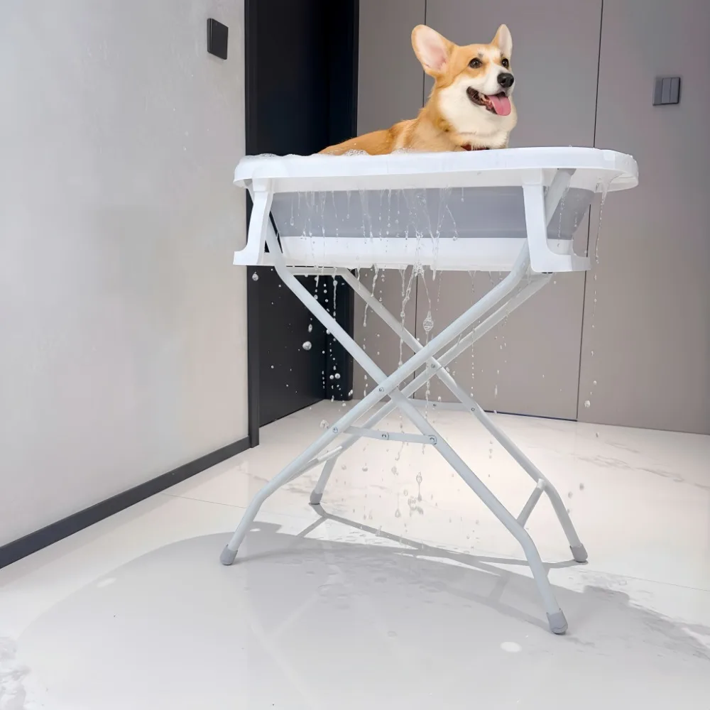 Ranlraka Collapsible Dog Bath Folding Stand with TPE & PP Materials for Bathroom Use Compact Space Saving Design