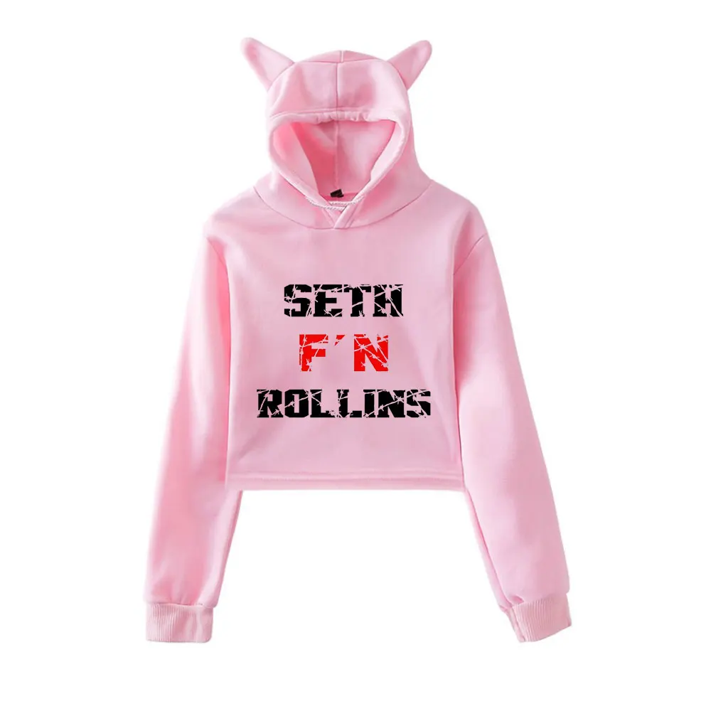 Seth Rollins Merch Vintage 90er Jahre Streetwear Logo Hoodie Hoodies Sweatshirts für Mädchen Katze Ohr Crop Mode Sport Pullover