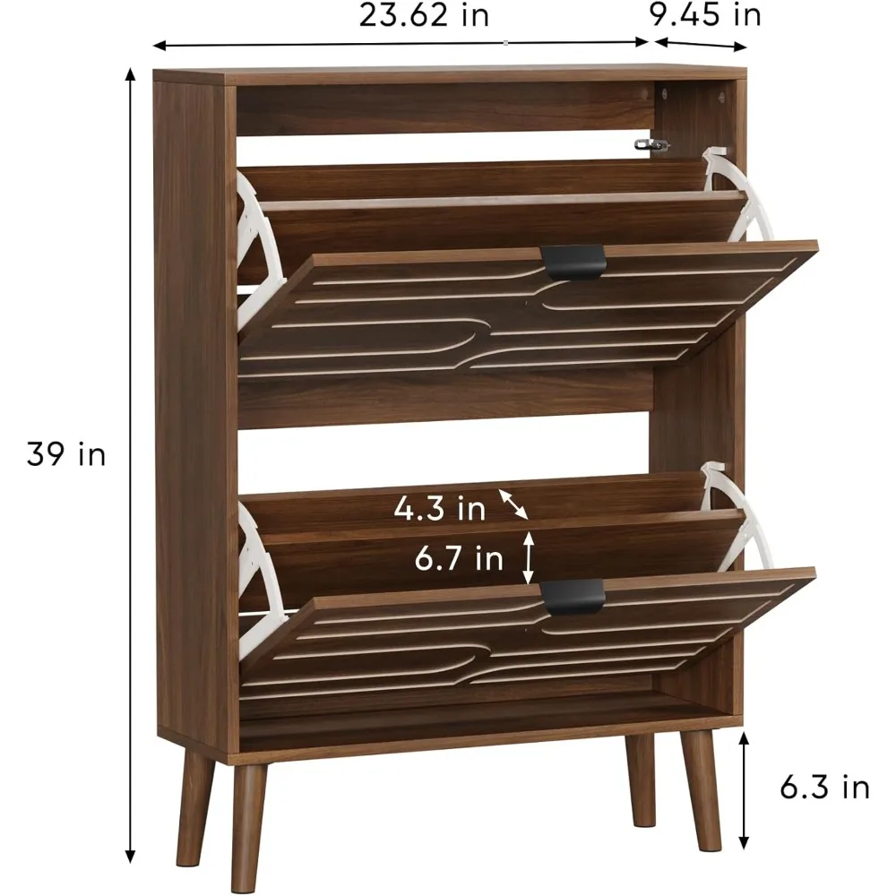 خزانة تخزين أحذية الجوز مع درجين قابلين للطي للمدخل، خزانة تنظيم رف الأحذية الضيقة مع أبواب للممر #2