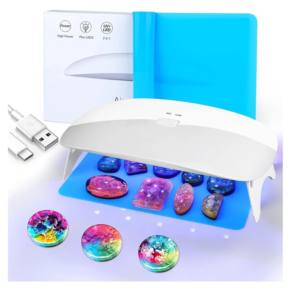 Lampu UV Resin ABLK, Lampu Resin UV/LED Cepat Menyembuhkan 48W dengan 30 Buah Manik-manik Lampu Sumber Cahaya Ganda untuk Kit Resin UV