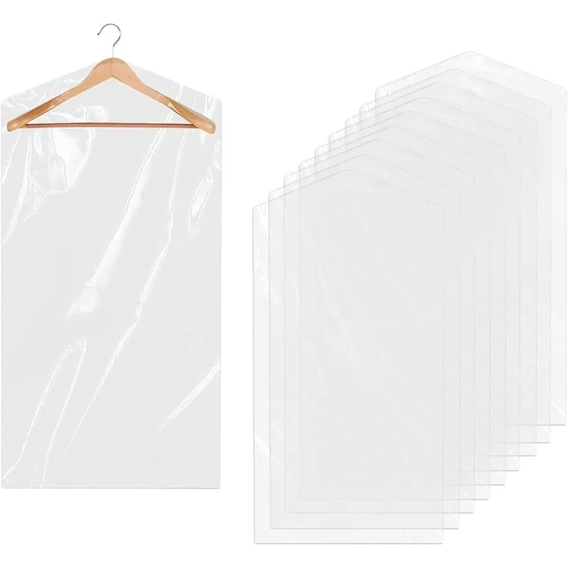10Pcs Clear Garment Bags, 60 x 90cm Plastic Dust‑Proof Dress Suit Cover Protector for Coat Shirt Dresses Sweater