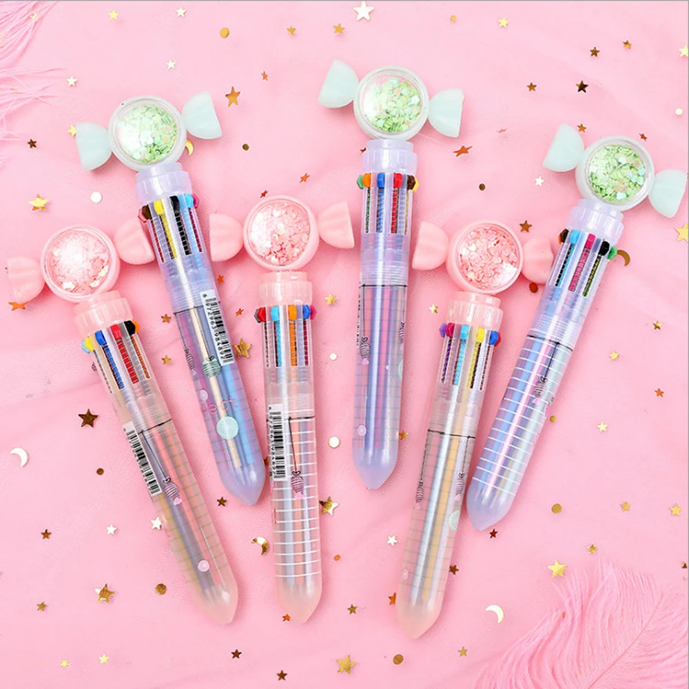 

30 Pcs Wholesale Ballpoint Pens Kawaii Creative Stationery Transparent 10 Color Pressing Color Ball Pen Oil Pen Stationery