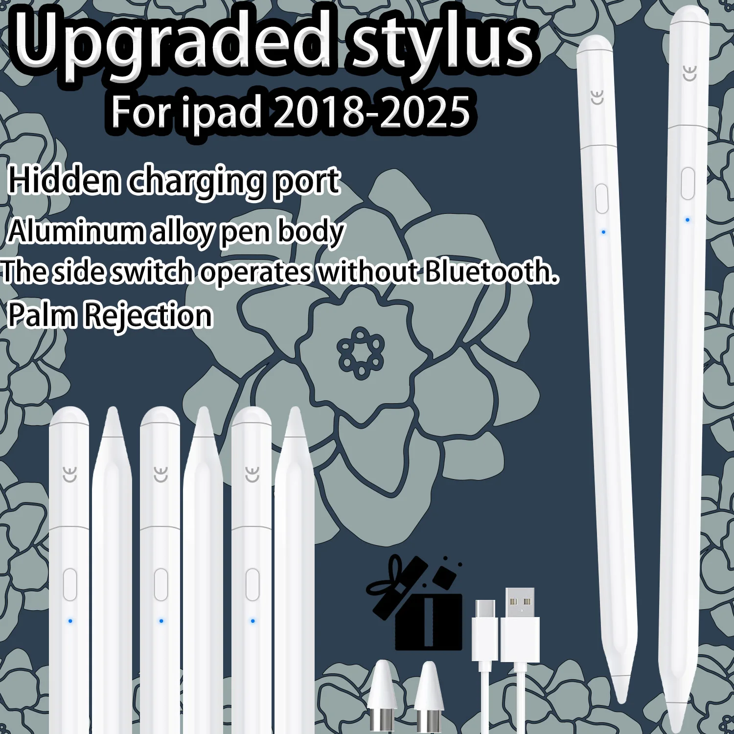 

Stylus Pen for iPad 2018-2026 Series, Magnetic Side Attachment, Palm Rejection, Fast Charging Long Battery Life Pro/Air/Mini