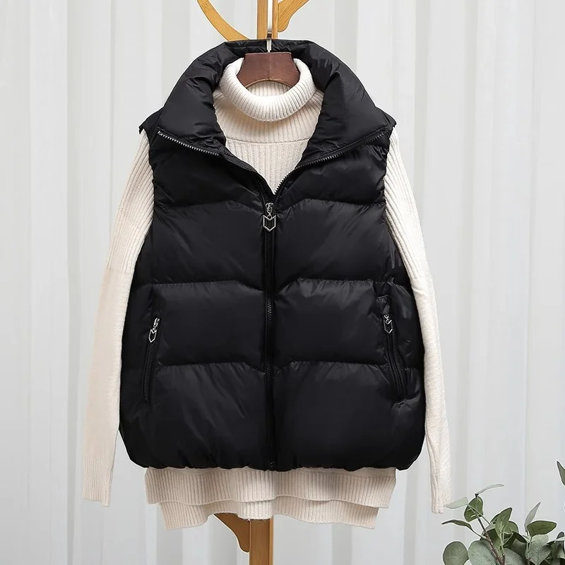 

Large Size 250 Pou Bright Surface Vest Women's Casual Sle ket Outerwear Trendy Winter Coat for plus Size Ladies