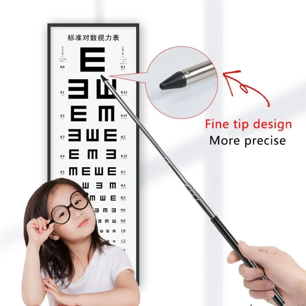 1pc Stainless Steel Teacher Pointer Retractable with Lanyard Vision Test Pointer Stick Multi-Functional Retractable Pointer