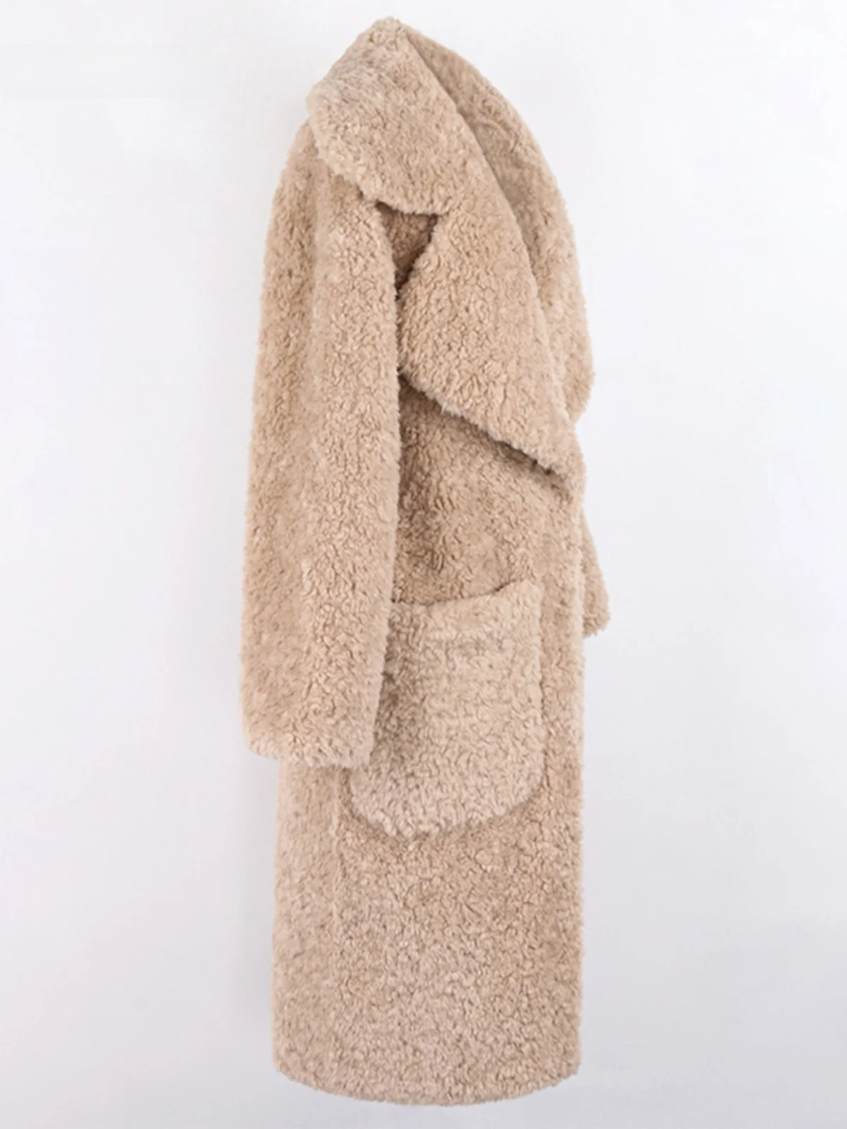 Nerazzurri Women's Long Coat Loose Fit Faux Fur Jacket Simulated Suede Lapel Winter Outerwear Korean Style Commute Fashion