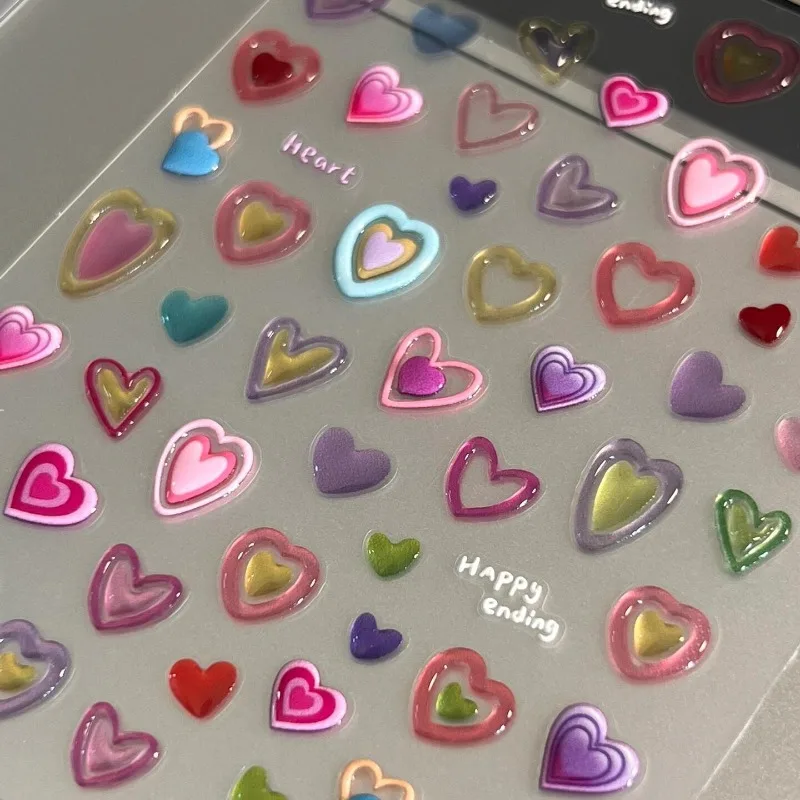 Colorful Dopamine Jelly Scrapbook Stickers 3D Pink Heart Decal Cute Heart Pattern for DIY Journal  Kawaii Nail Decals for Girls image 2