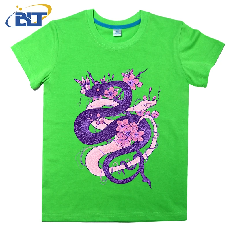 T-shirt dziecięcy z nadrukiem Twin Snakes, letni bawełniany top z krótkim rękawem, odpowiedni zarówno dla chłopców, jak i dziewcząt