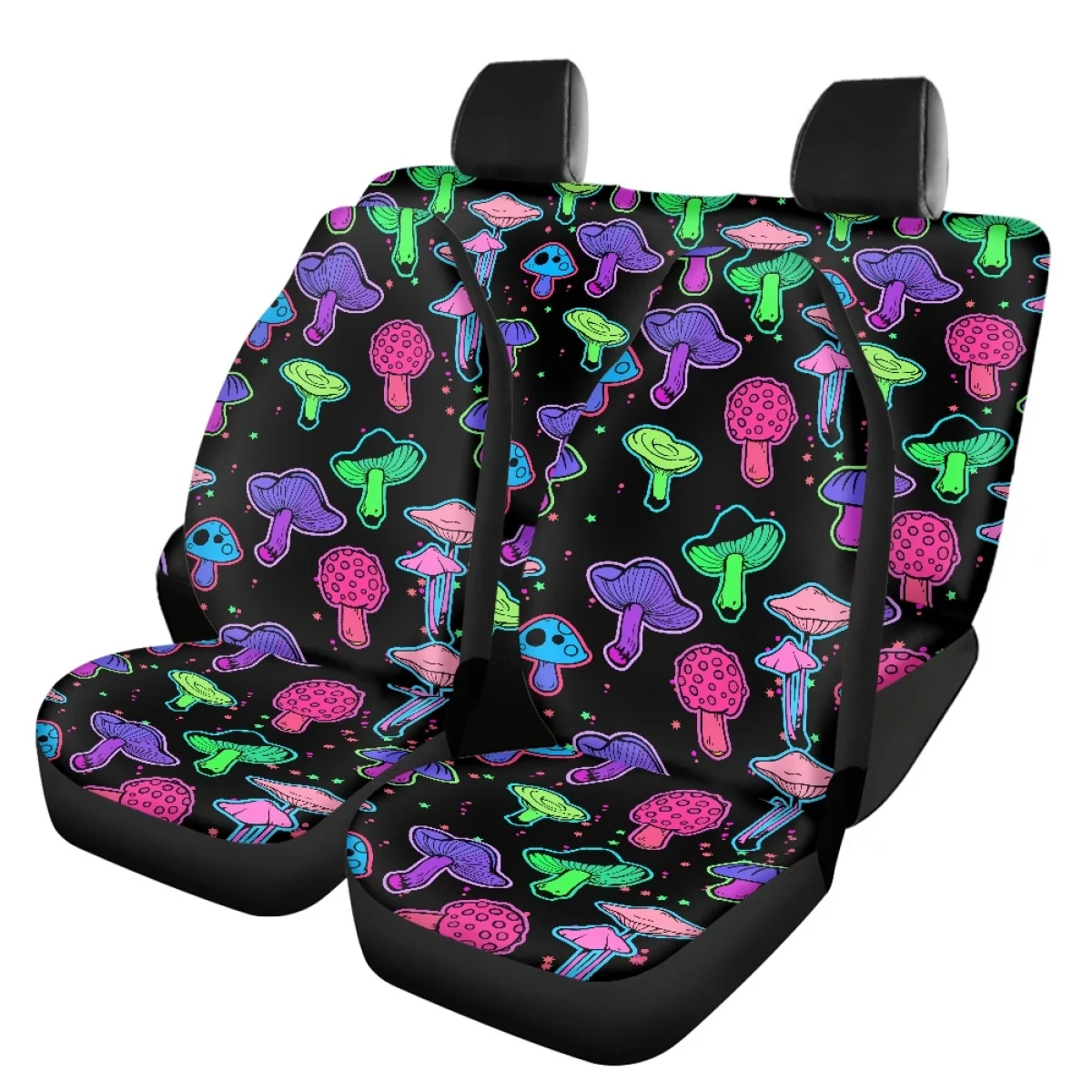 4Pcs Gradient Fantasy Mushroom Cartoon Pattern Print Car Seat Cover Set Interior Spare Parts Easy Install Suitable Truck Van