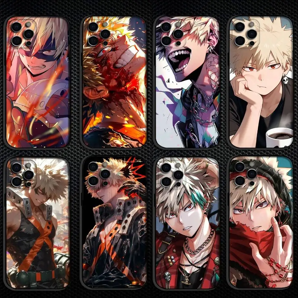 

My Hero Bakugou Katsuki Phone Case For iPhone 16,15,14,13,12,11 Plus,Pro Max, Soft Silicone Black Cover