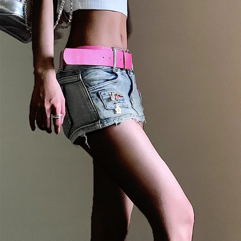 女性用ローウエストファッションコケットゴシックスカート、女の子セクシーY2K服、Aラインミニドレス、女性ストリートウェア、ブルーショートスカート