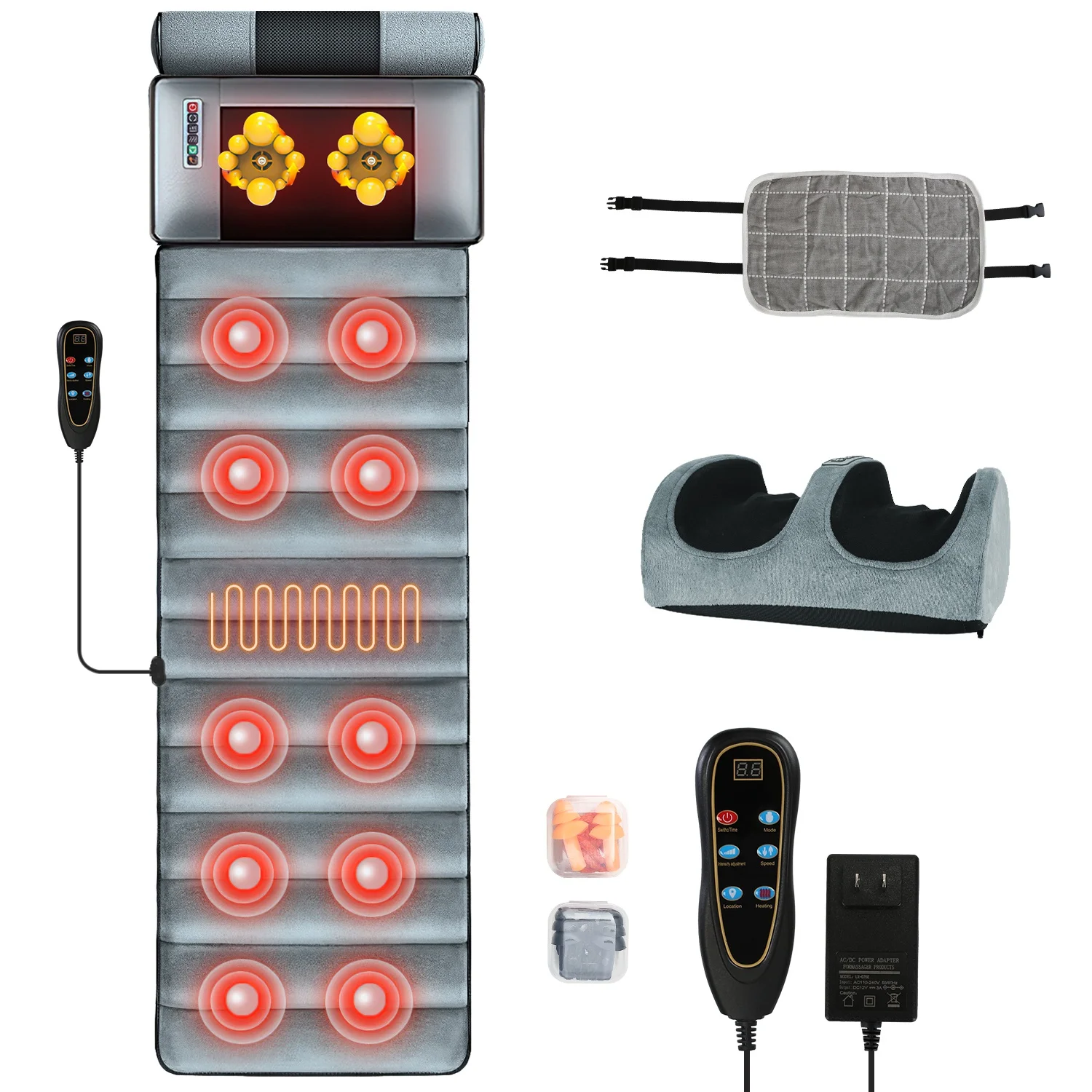 Full Body Vibrating Heating Massage Mat with 10 Vibration Motors & Lumbar Support, Targeted Neck Back Foot Muscle Pain Relief, Anti-Slip Bottom with Bonus Earplugs, Ideal for Post-Workout Recovery & Home Office Soreness