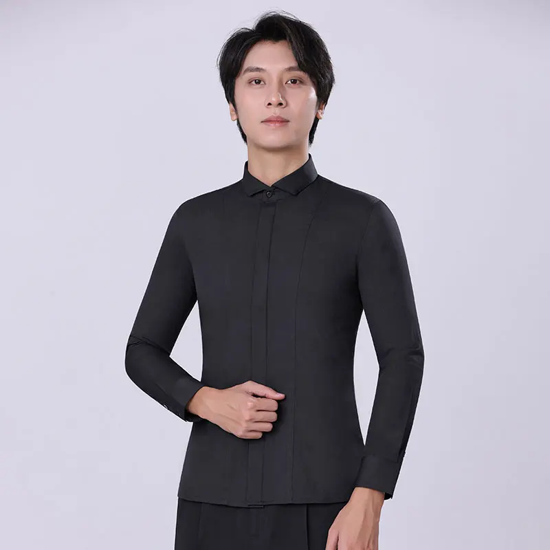 Doubl Latin Dance New Autumn Winter Men's Long Sleeve Exquisite Bilateral Buckle Senior Moden Dance Shirt Professional