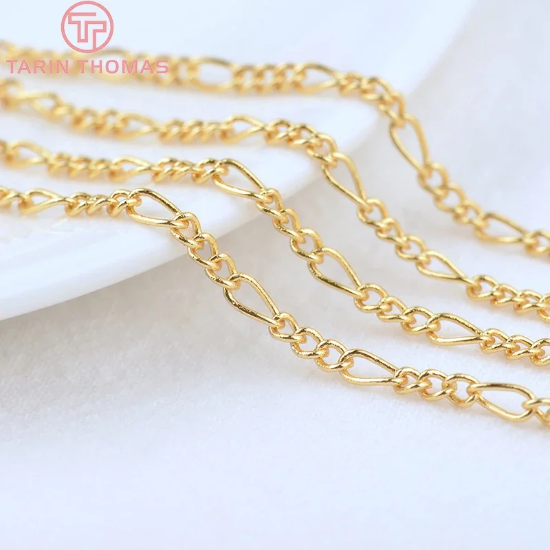 (4289) 2 Meters Width:2.6MM 18K Gold Color Plated Brass 3+1 Figaro Chains Necklace Chains High Quality Diy Jewelry Accessories