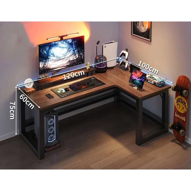 Modern Home Hoek Esports Tafel Computer Speltafel Desktop Metalen Frame L-vormig Desktop Bureau Boekenplank Gecombineerd Slaapkamerbureau