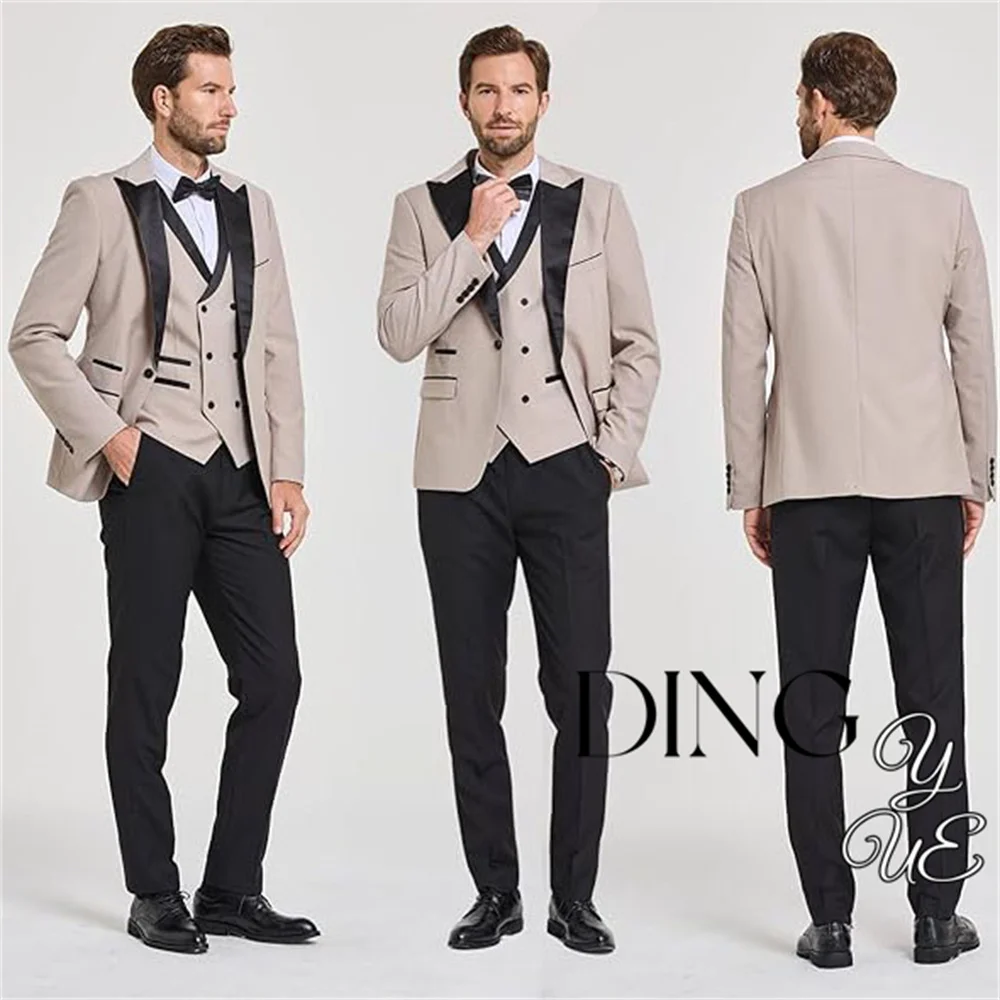 Business Men Suits 3 Piece Slim Fit Groom Tuxedos for Wedding Groomsmen Italian Style Suit Jacket with Double Breasted Vest Pant