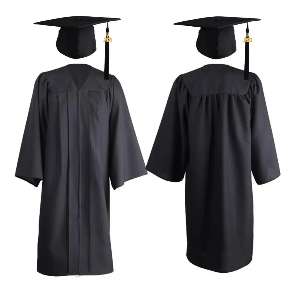 1 Set gaun wisuda Universal 2023, baju akademis wisuda topi atas seragam wisuda kasual