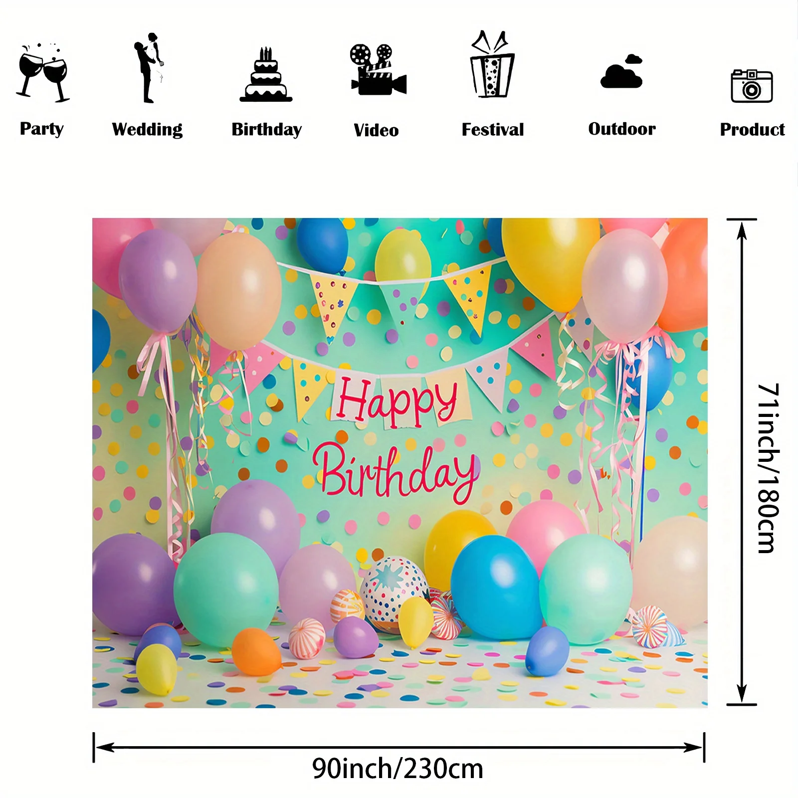قماش خلفية لكشك الصور لعيد الميلاد السعيد - بالونات لامعة وأنماط كعكة، لحفلات الاحتفال للسيدات #4