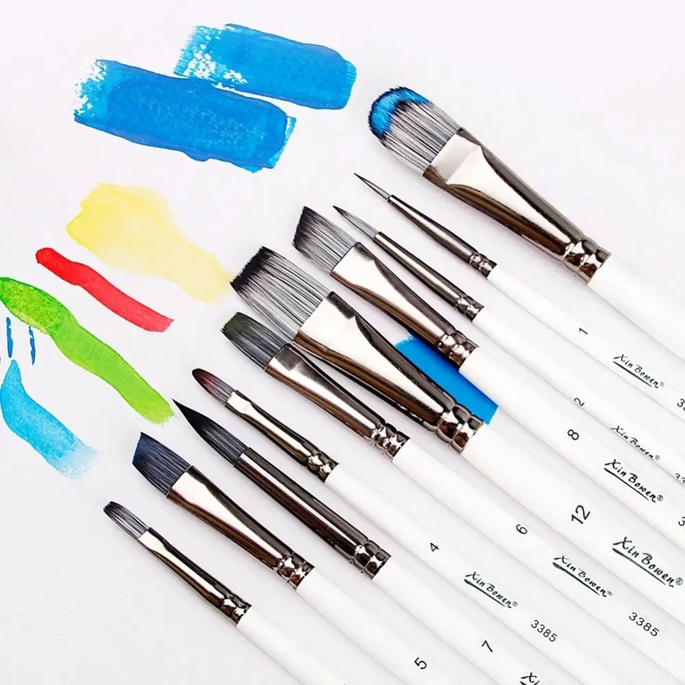 7Pcs/set Nylon Hair Painting Brushes Set Wooden Handle Portable Acrylic Oil Brushes Easy To Hold White