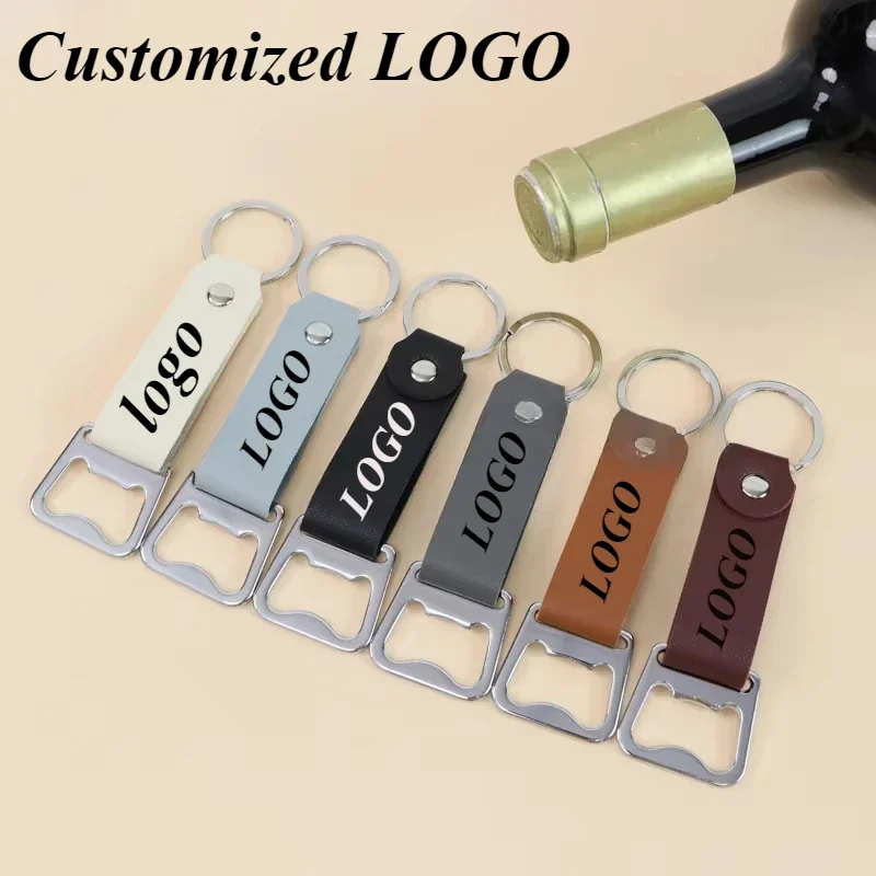 

Custom LOGO Vintage Leather KeyChain Bottle Opener Key Chain Metal Keychain Beer Keyring Men and Women Gifts Wholesale