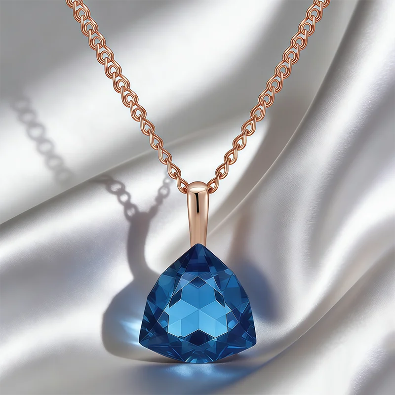 Wbmqda Blue Stone Pendant Necklace For Women 585 Rose Gold Color Unique Big Zircon Jewelry Accessories