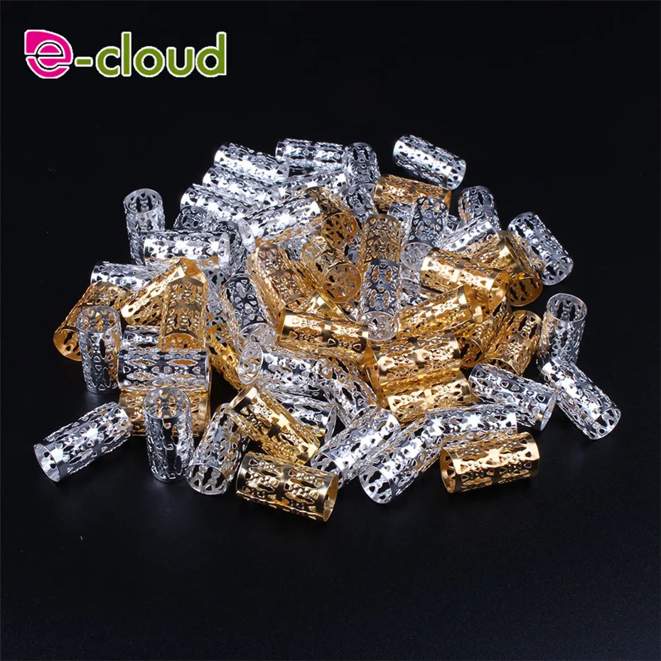 

50-100 Pcs/Lot Hair Dreadlock Rings Golden Silver Color Hair Beads for Braiding Hair Extensions 8MM Hole Adjustable Hair Cuff