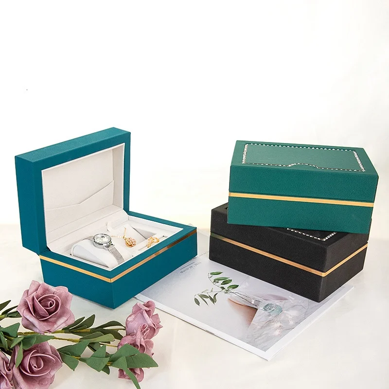 Jewelry Set Box with Gold Edge and Diamond Inlaid Jewelry Storage Box Jewelry Packaging Box Pendant Stud Earring Ring Box Watch