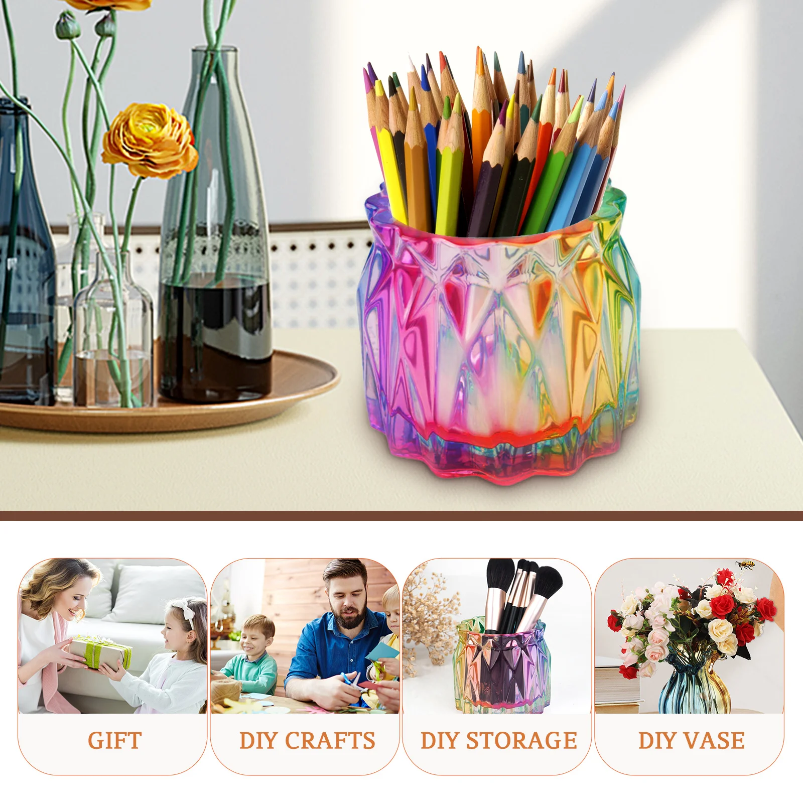 

Epoxy Resin Mold Silicon Mould for Pen Clay Molds Vase Holder Flower Craft Flowerpot
