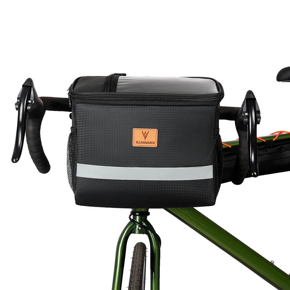 8L Bike Front Storage Bag Large Capacity Touch Screen Outdoor Cycling Pouch Waterproof with Reflective Strip Cycling Accessories