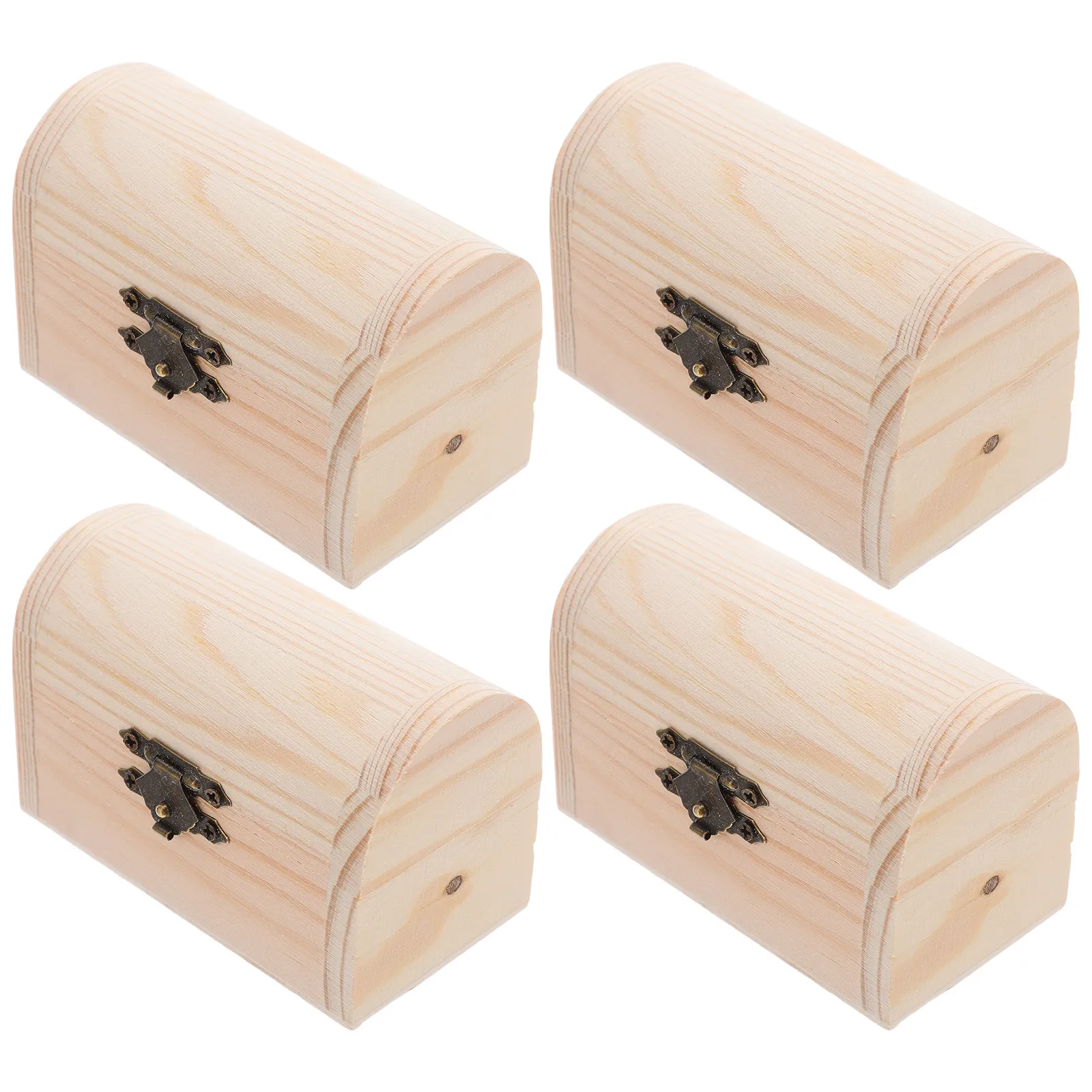 Kit de 4 Cajas de Madera sin Pintar para Manualidades, Cajas de Tesoro para Pintar, Joyas, Baratijas, Tema Pirata Vintage, Almacenamiento Pequeño