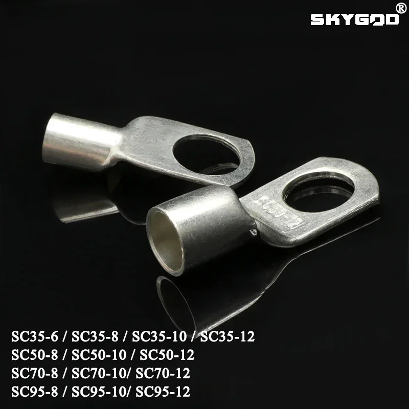 SC Type Wire Nose Terminal SC35 SC50 SC70 SC95 Bare Copper Battery Block Lugs Hole ID 6 8 10 12mm Crimp Wire Connectors