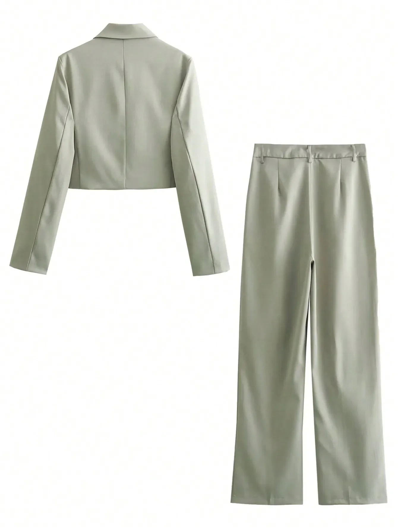HH Elegantes Damen-Set: Einreihige Cropped-Jacke und Weite Hose mit Knopfleiste, Casual Büro-Arbeitskleidung, Wochenend- und Party-Outfit, 2-teilig – Detail 4